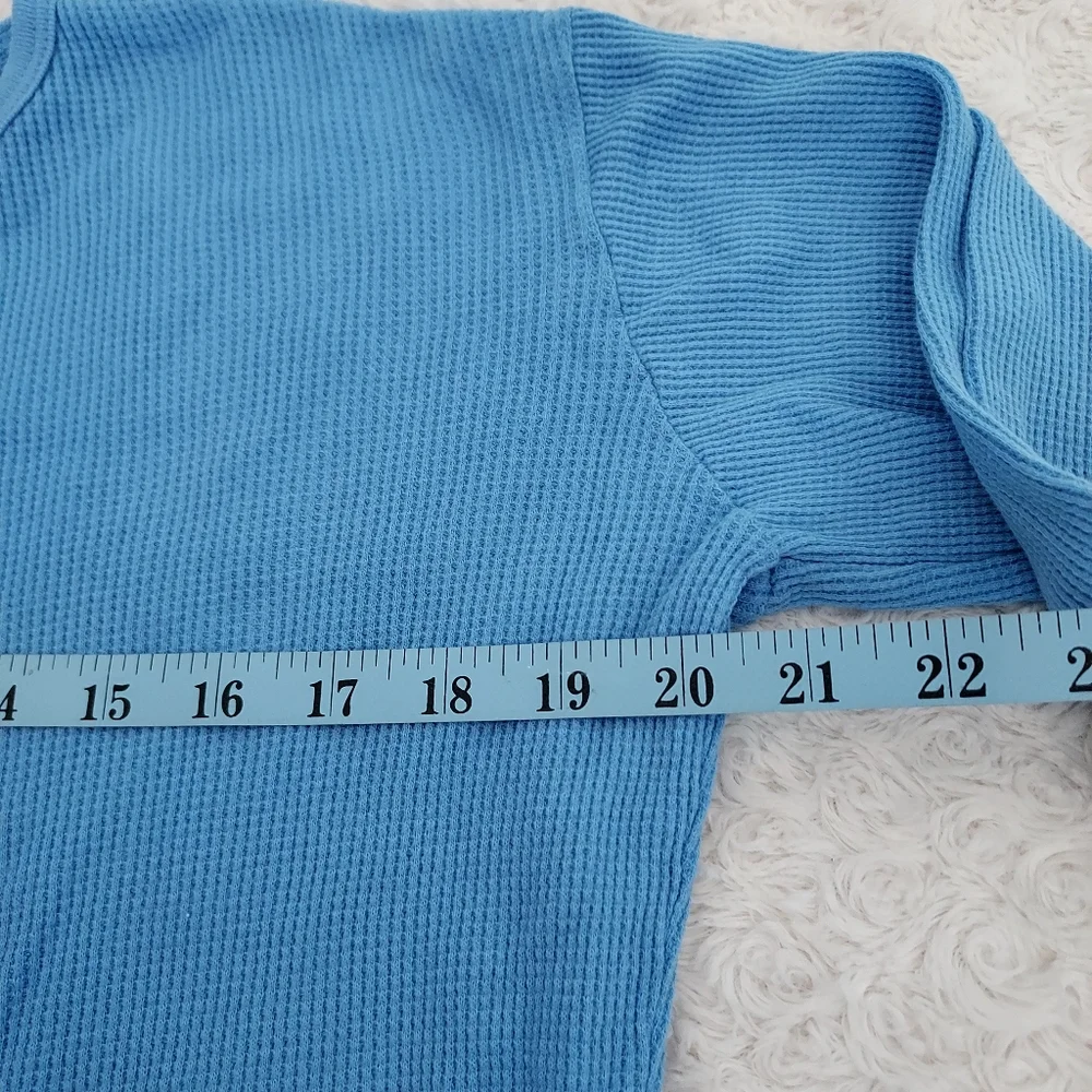 Waffle knit Light Blue thermal top Fall Winter Layering Cold Weather